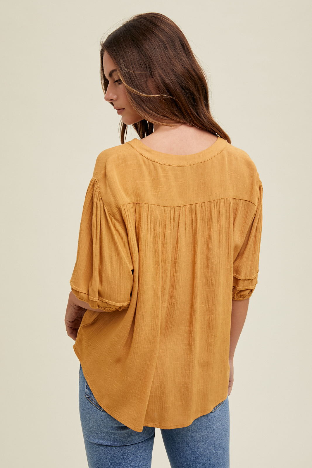 Balloon Sleeve Pleated Blouse in Two Colors