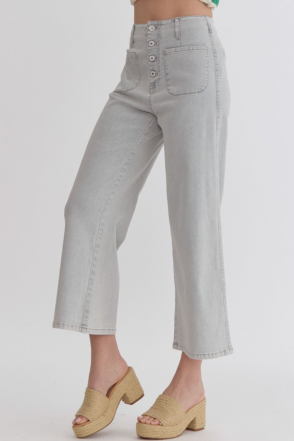 High Waisted Wide Leg Pants in Cool Grey