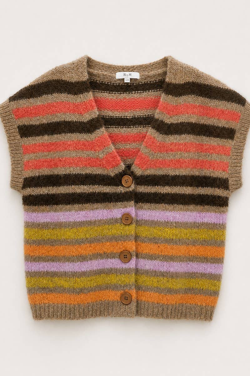 COLORMIX STRIPED V-NECK KNIT VEST