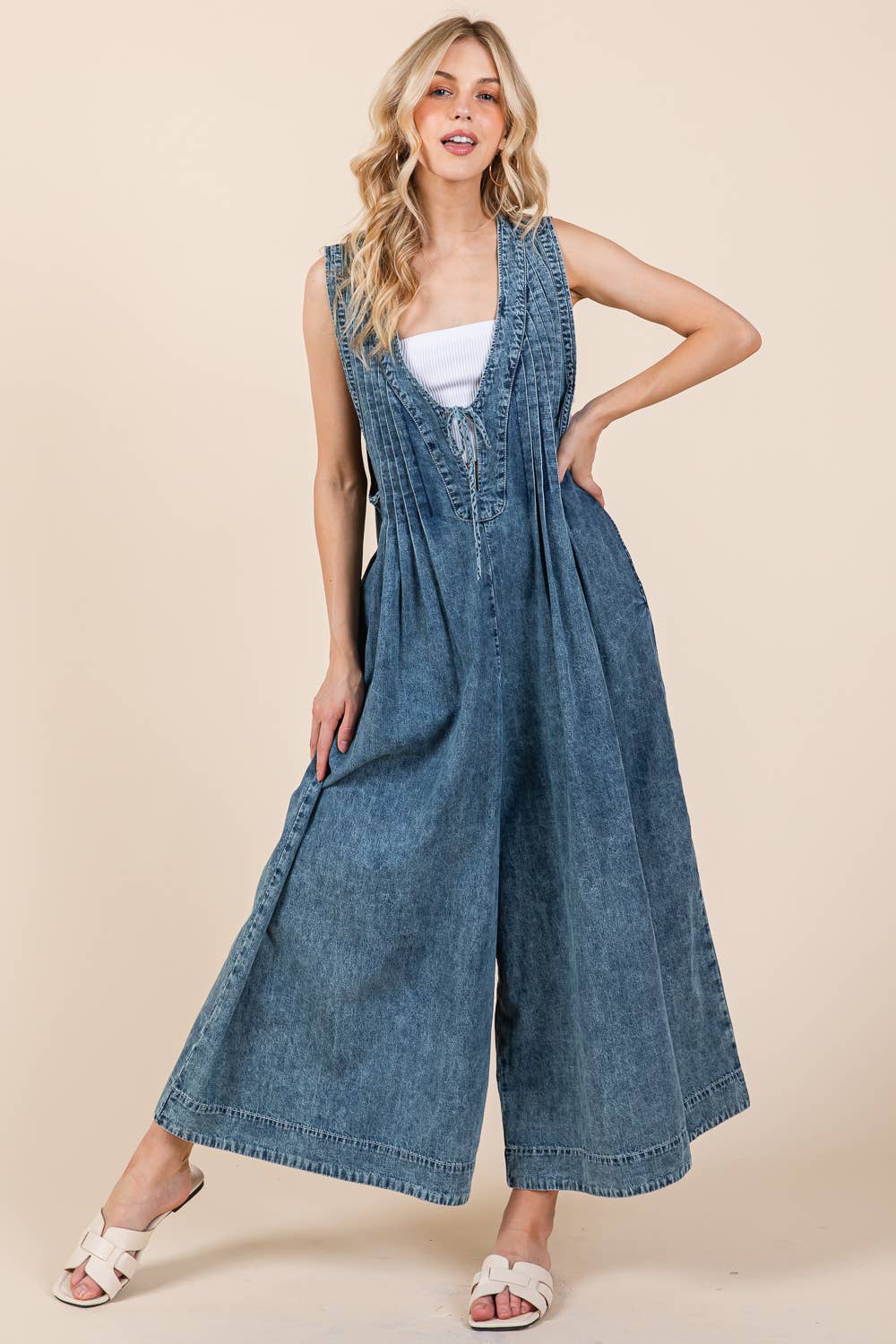 Denim Pleated Jumpsuit