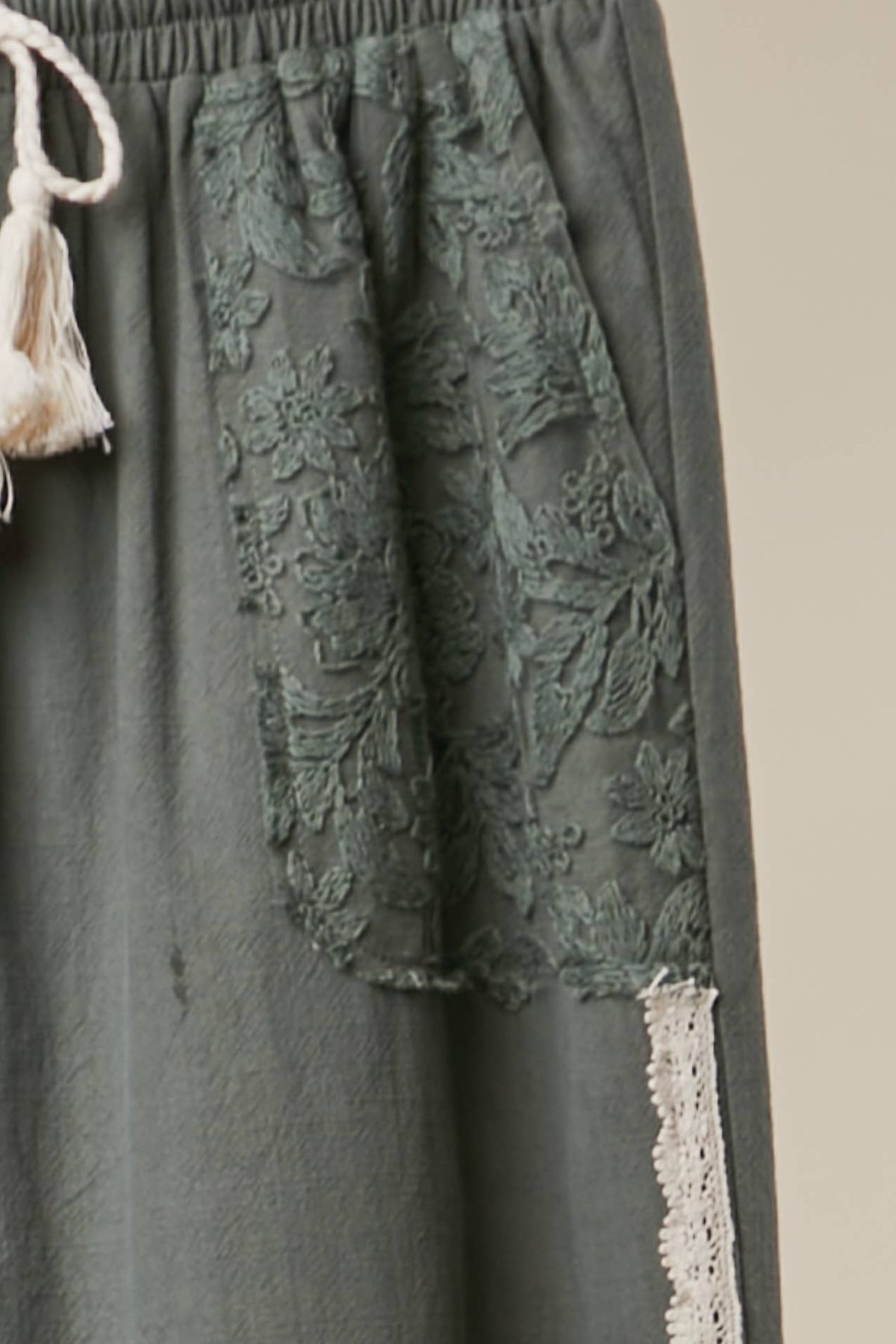 Lace Accents Patchwork Crochet Jogger Pants