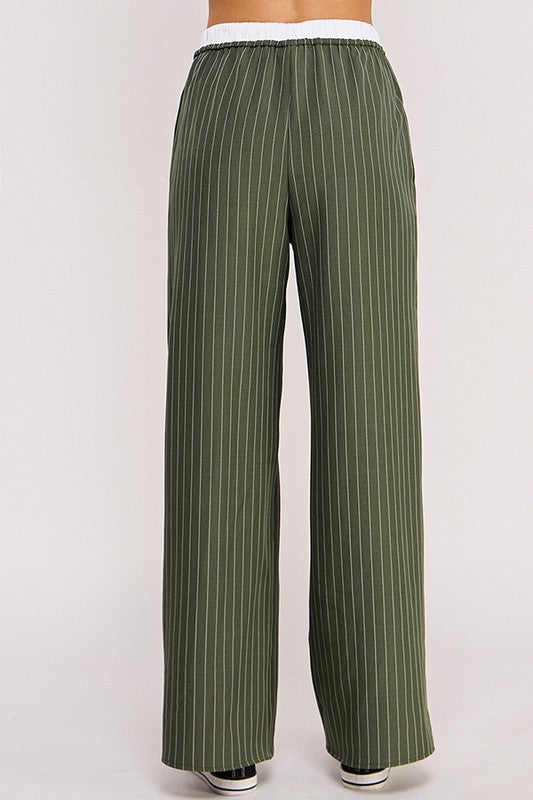 Pinstripe Wide Leg Pant in Olive