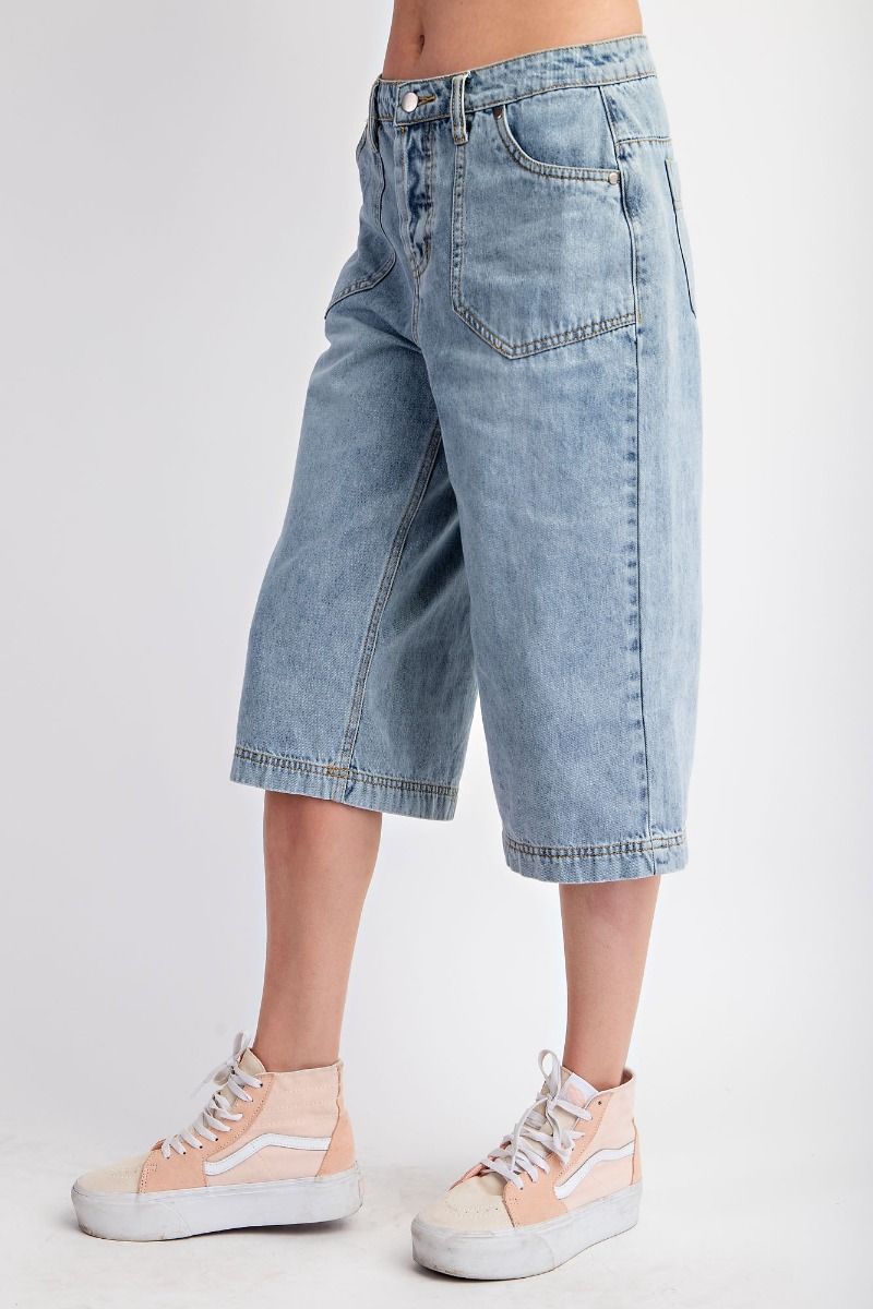 Washed Denim Midi Pants