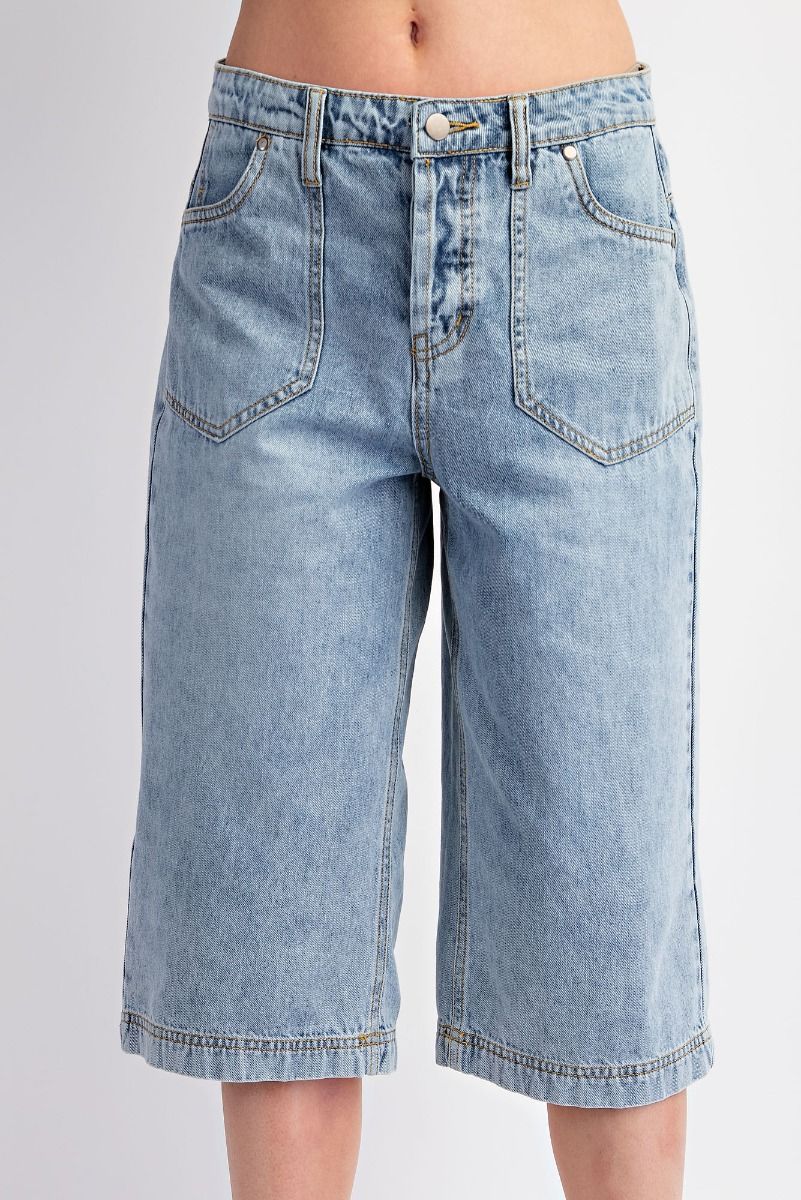 Washed Denim Midi Pants