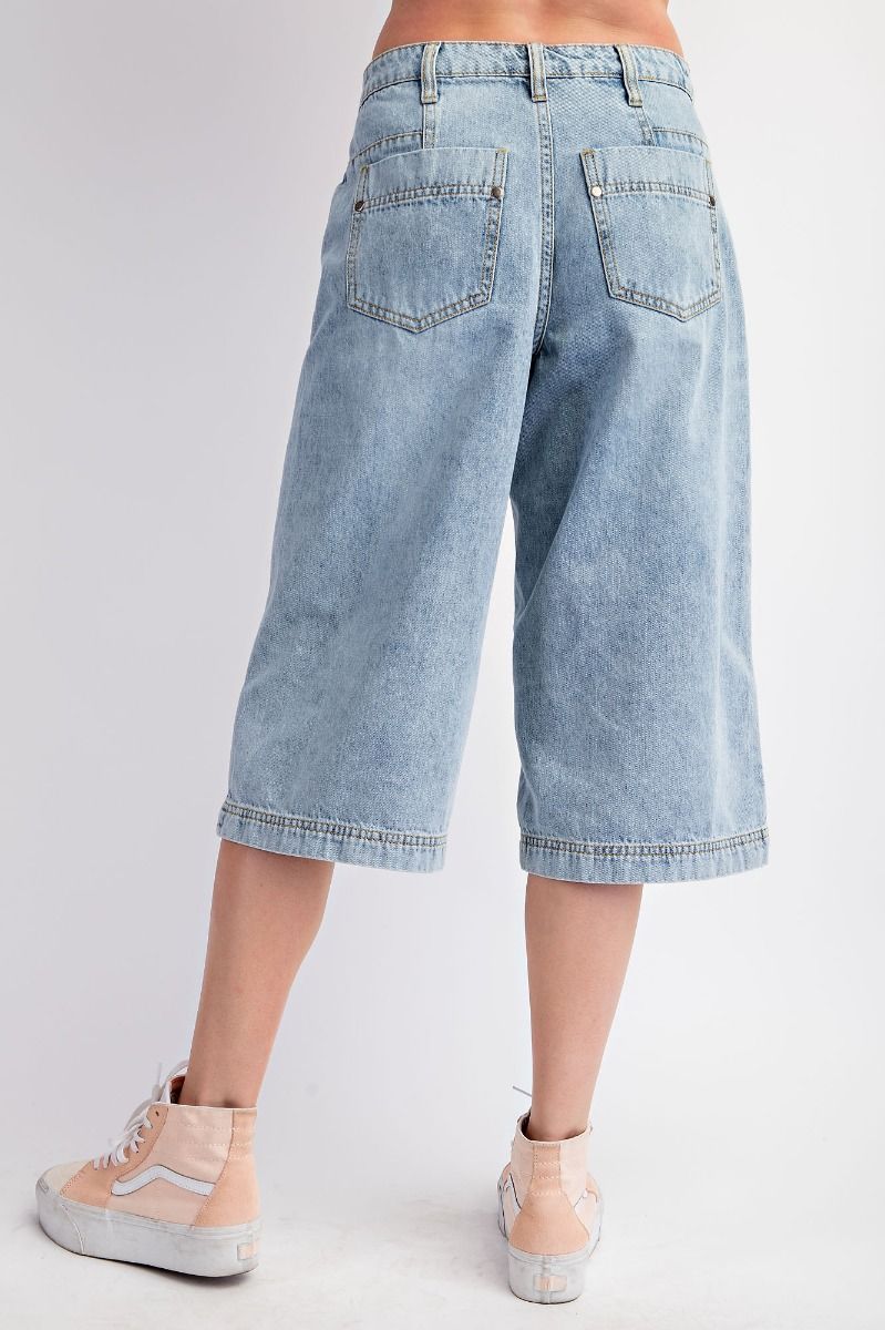 Washed Denim Midi Pants