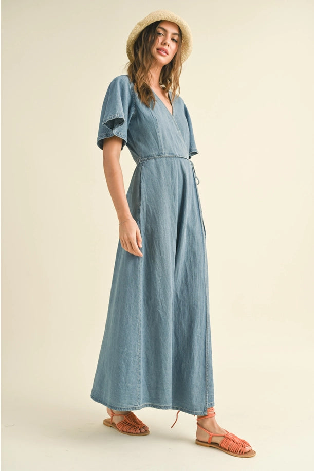 Washed Denim Wrap Dress