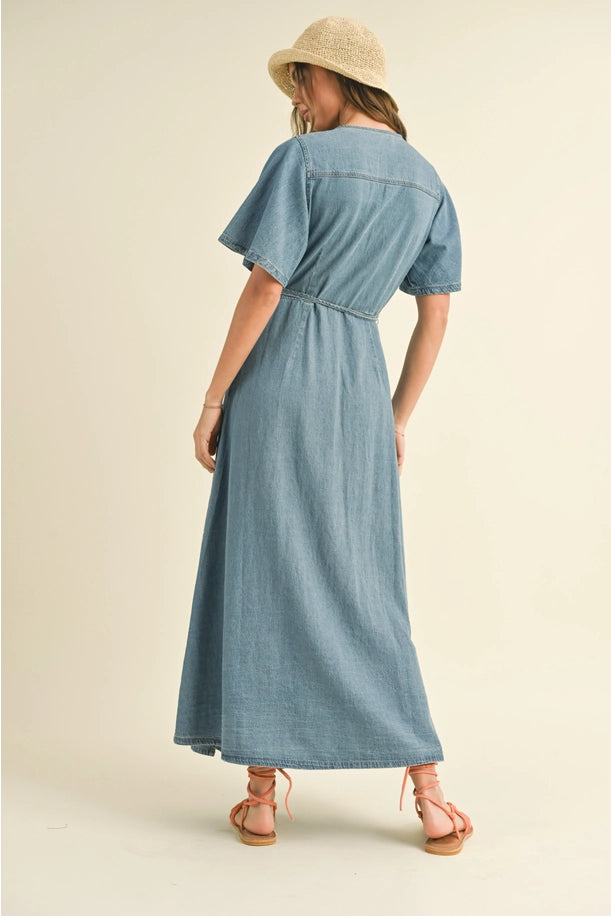 Washed Denim Wrap Dress