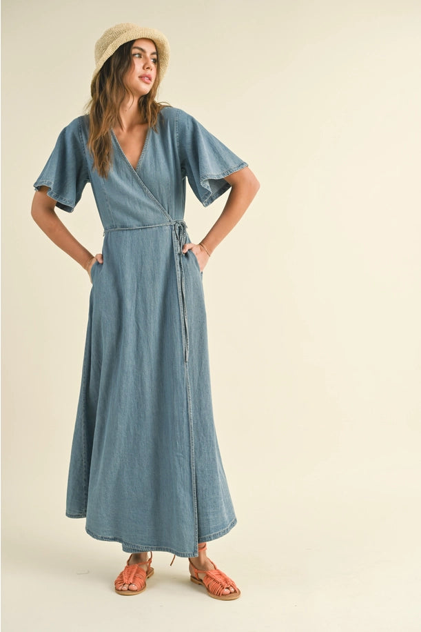 Washed Denim Wrap Dress