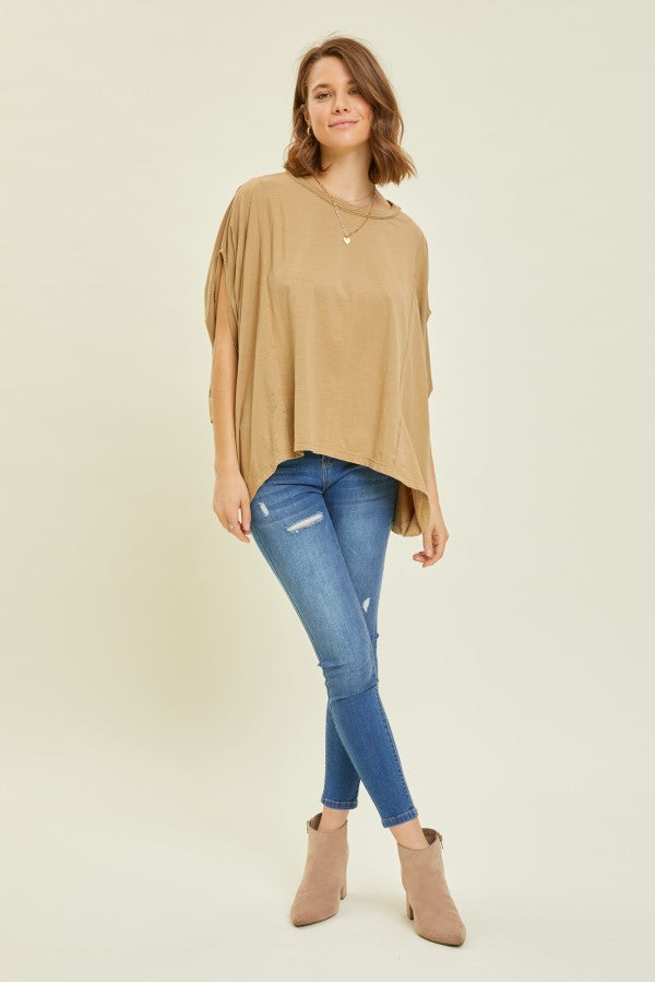 Oversized Draped Sleeve Top in Mocha 40%off use code sale40