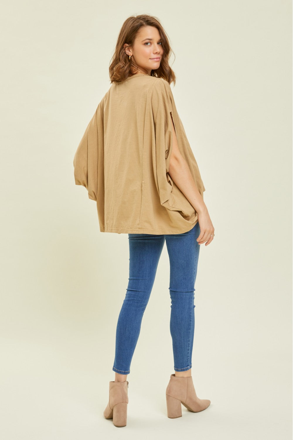 Oversized Draped Sleeve Top in Mocha 40%off use code sale40