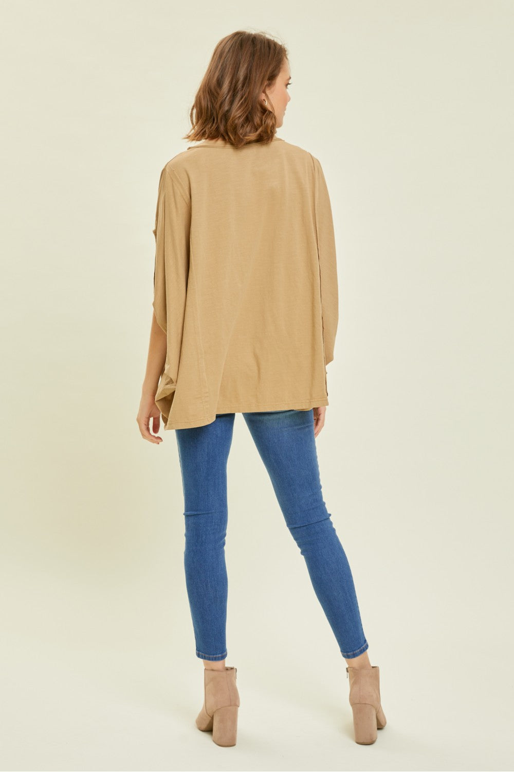 Oversized Draped Sleeve Top in Mocha 40%off use code sale40