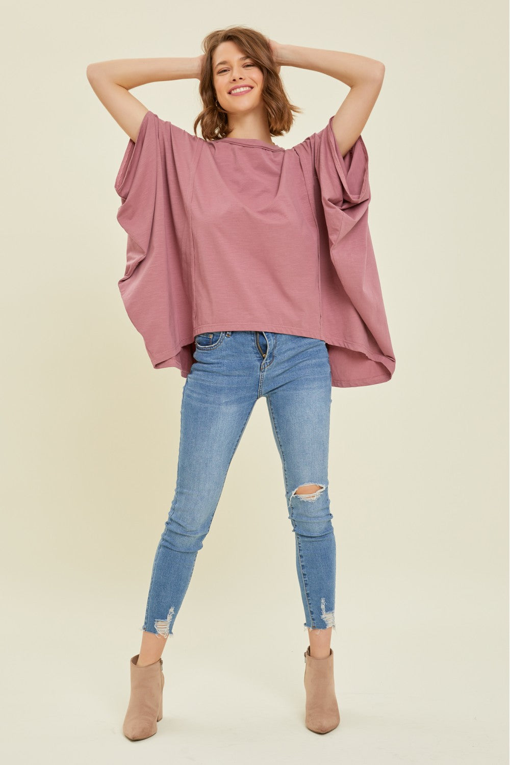 Oversized Draped Sleeve Top in Light Plum 40% off use code sale40