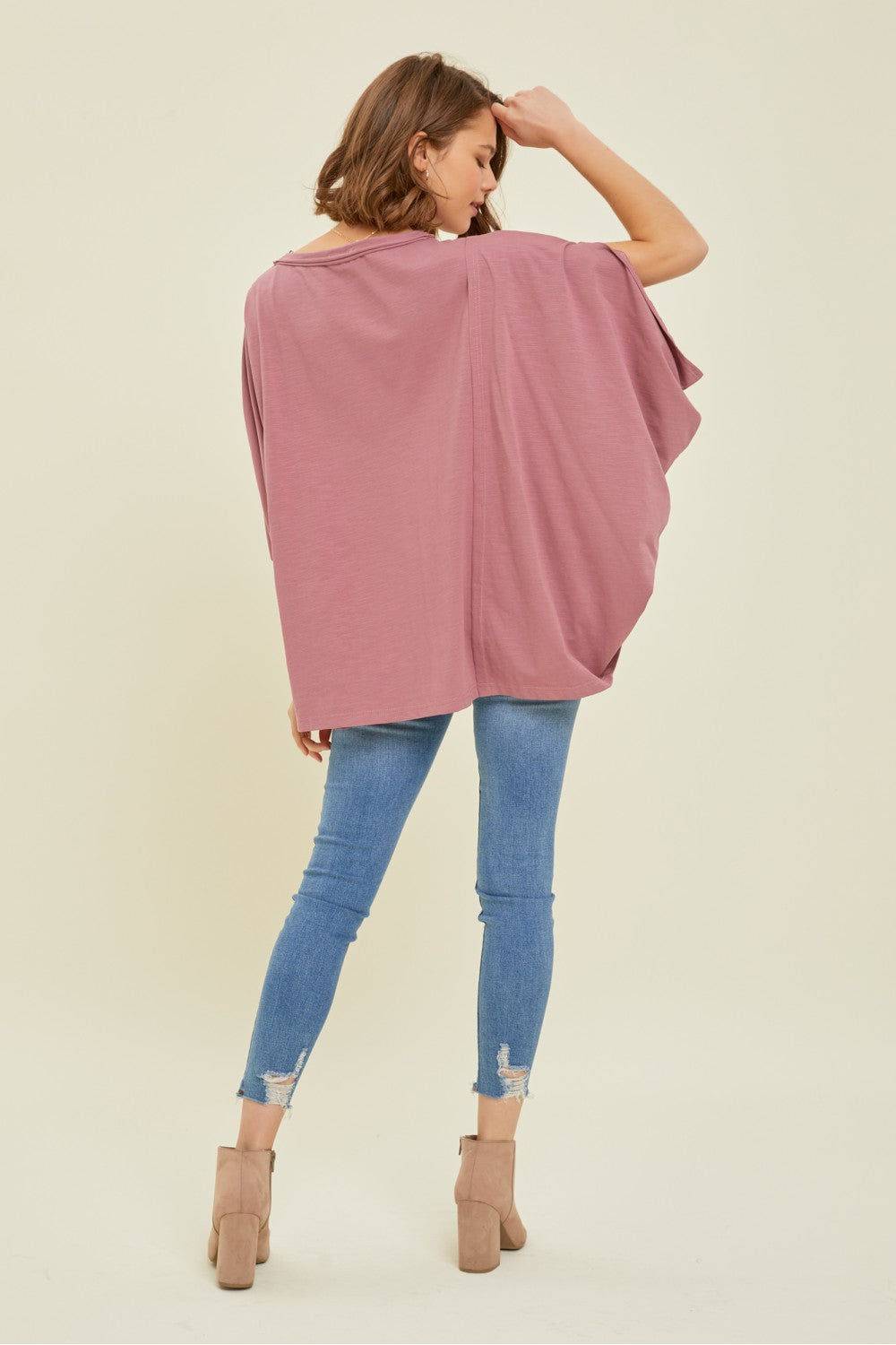 Oversized Draped Sleeve Top in Light Plum 40% off use code sale40