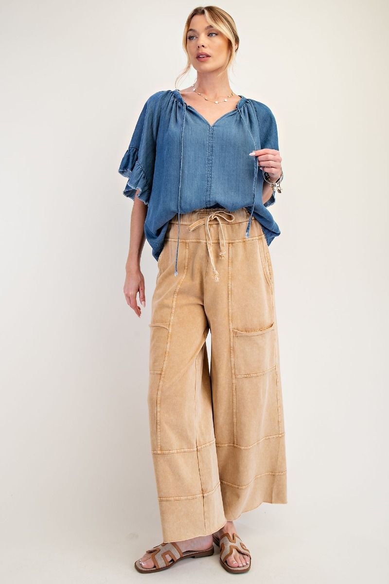 Mineral Wash Cargo Pants in Camel