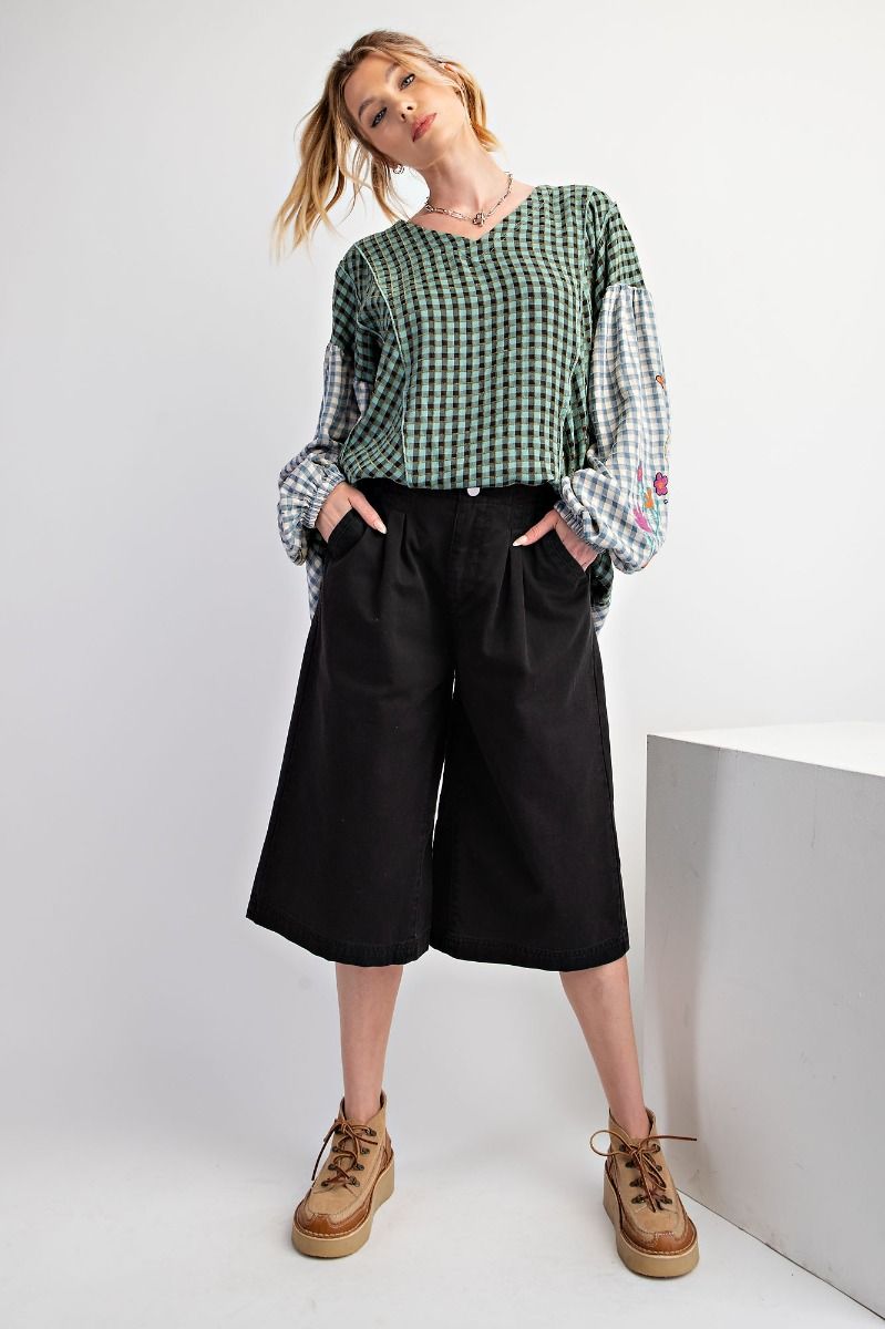 Twill Midi Wide Pants in Black