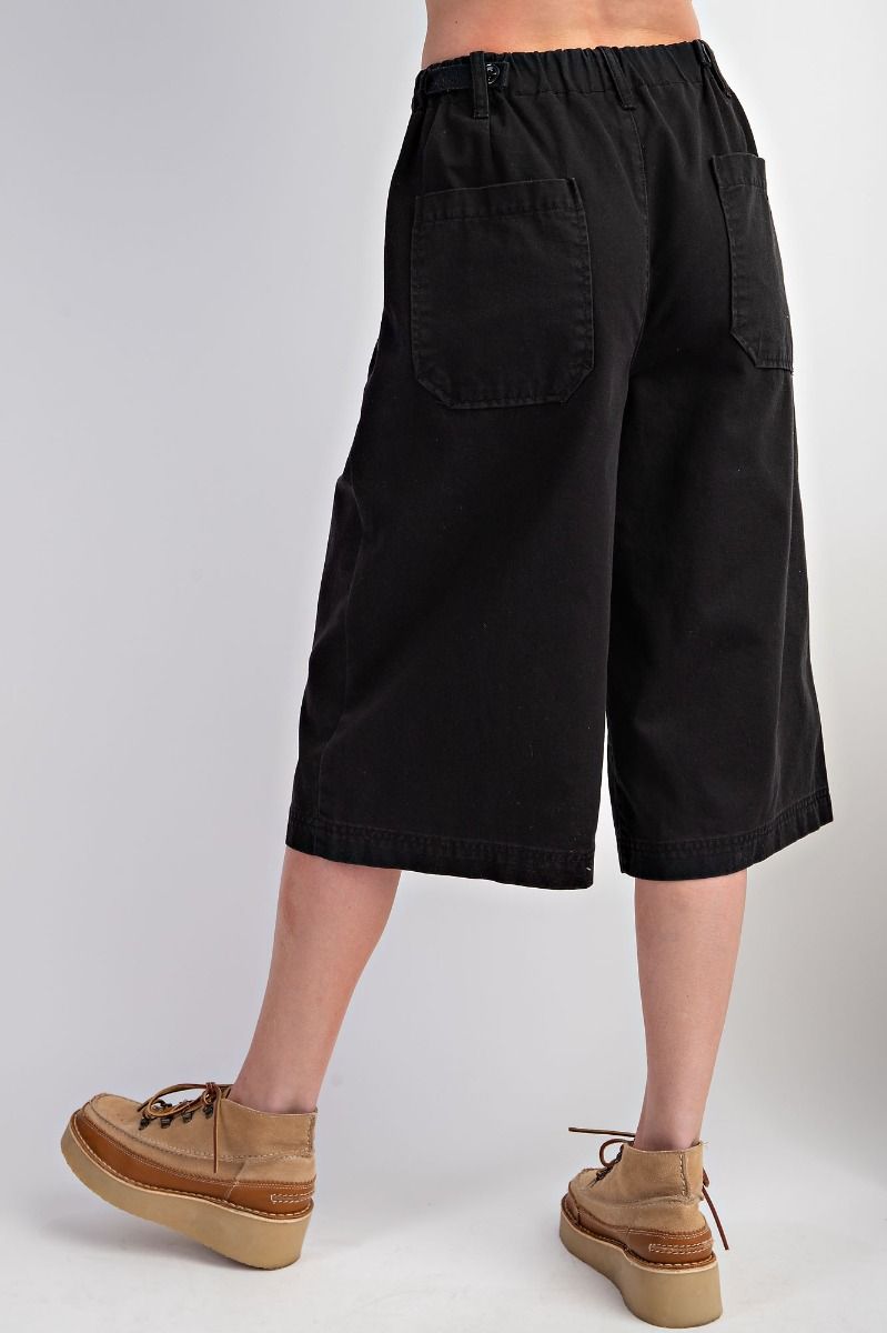 Twill Midi Wide Pants in Black