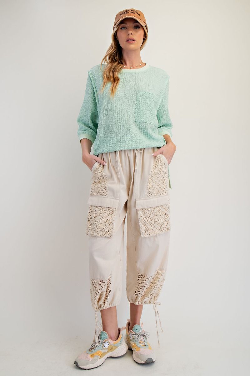 Crochet Mix Pants in Natural