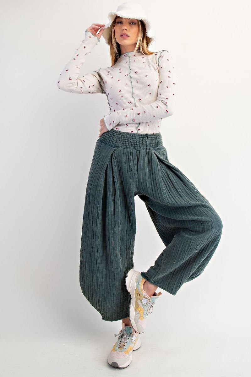Cotton Gauze Tulip Pants in Pacific Green
