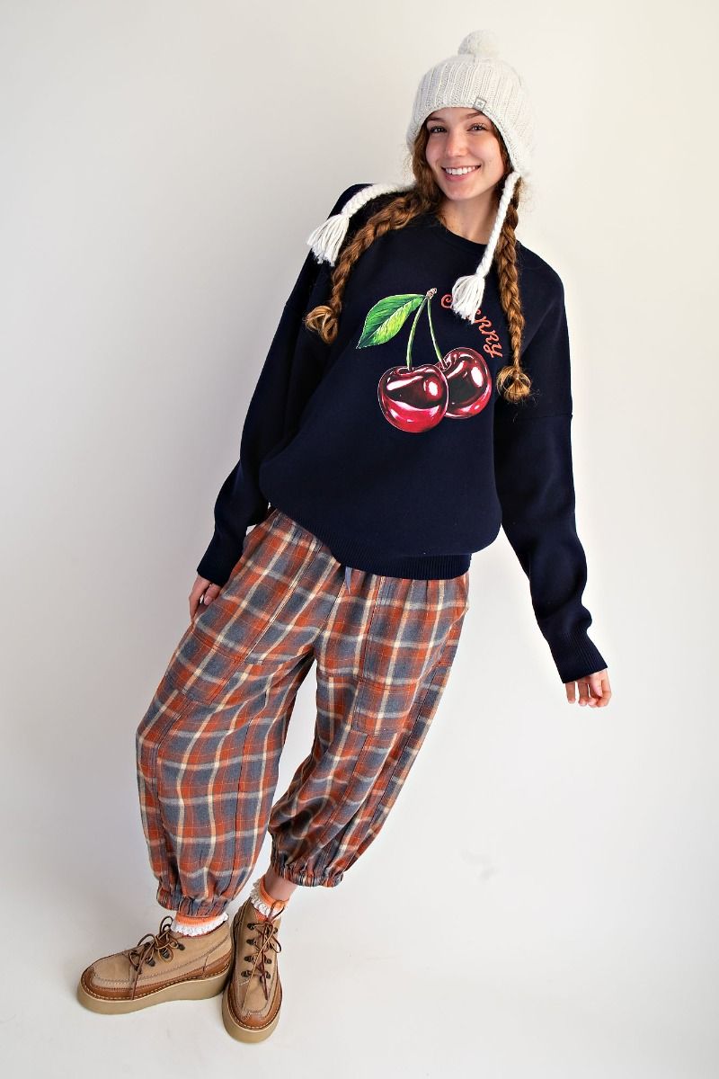 Plaid Cropped Flannel Pants in Rust/Grey