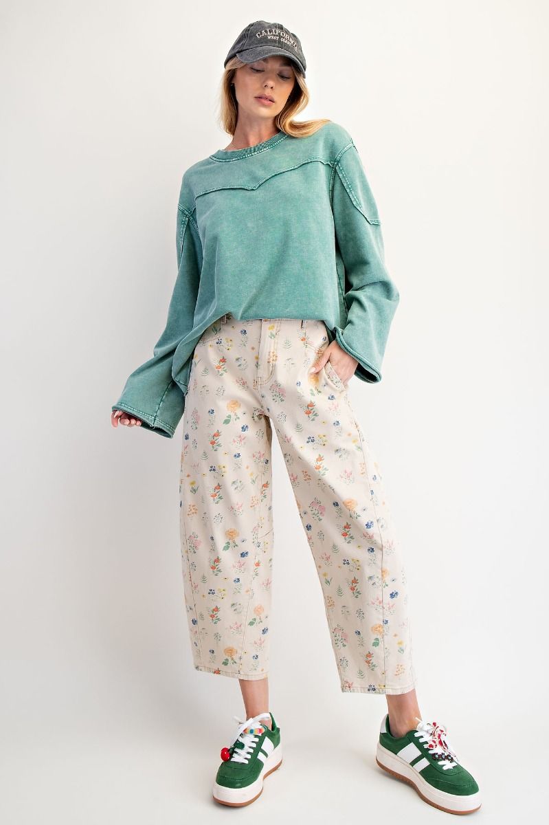 Floral Washed Twill Barrel Pants