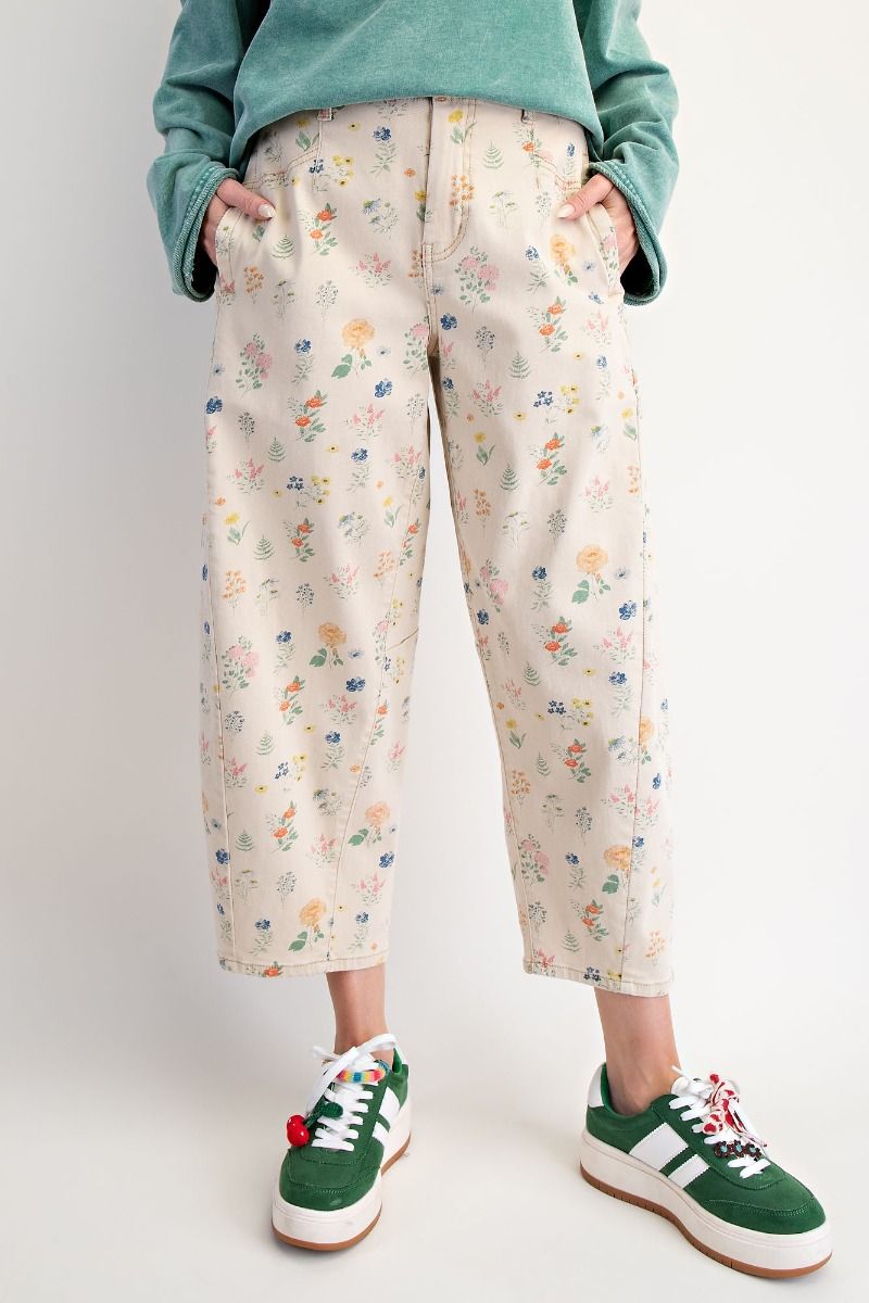 Floral Washed Twill Barrel Pants