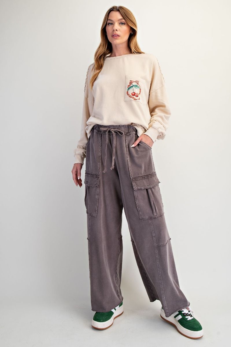 Washed Terry Cargo Pants in Espresso