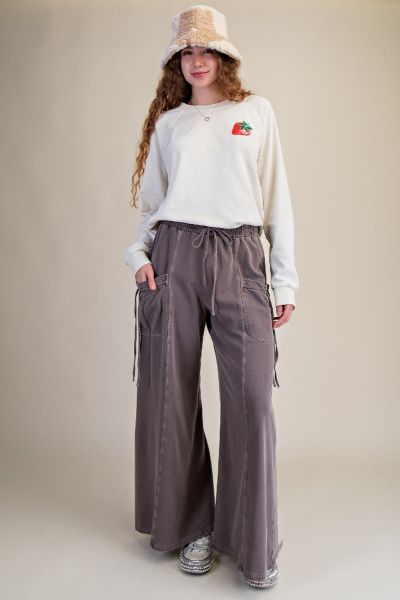 Washed Terry Knit Pants in Espresso