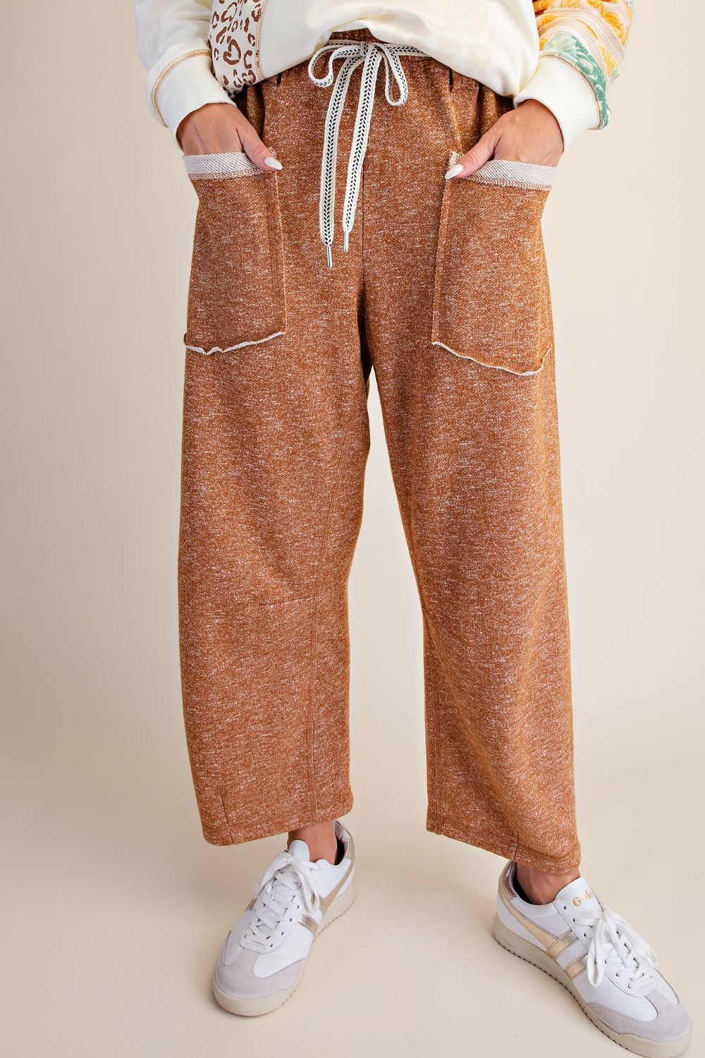 Washed Terry Knit Joggers in Camel