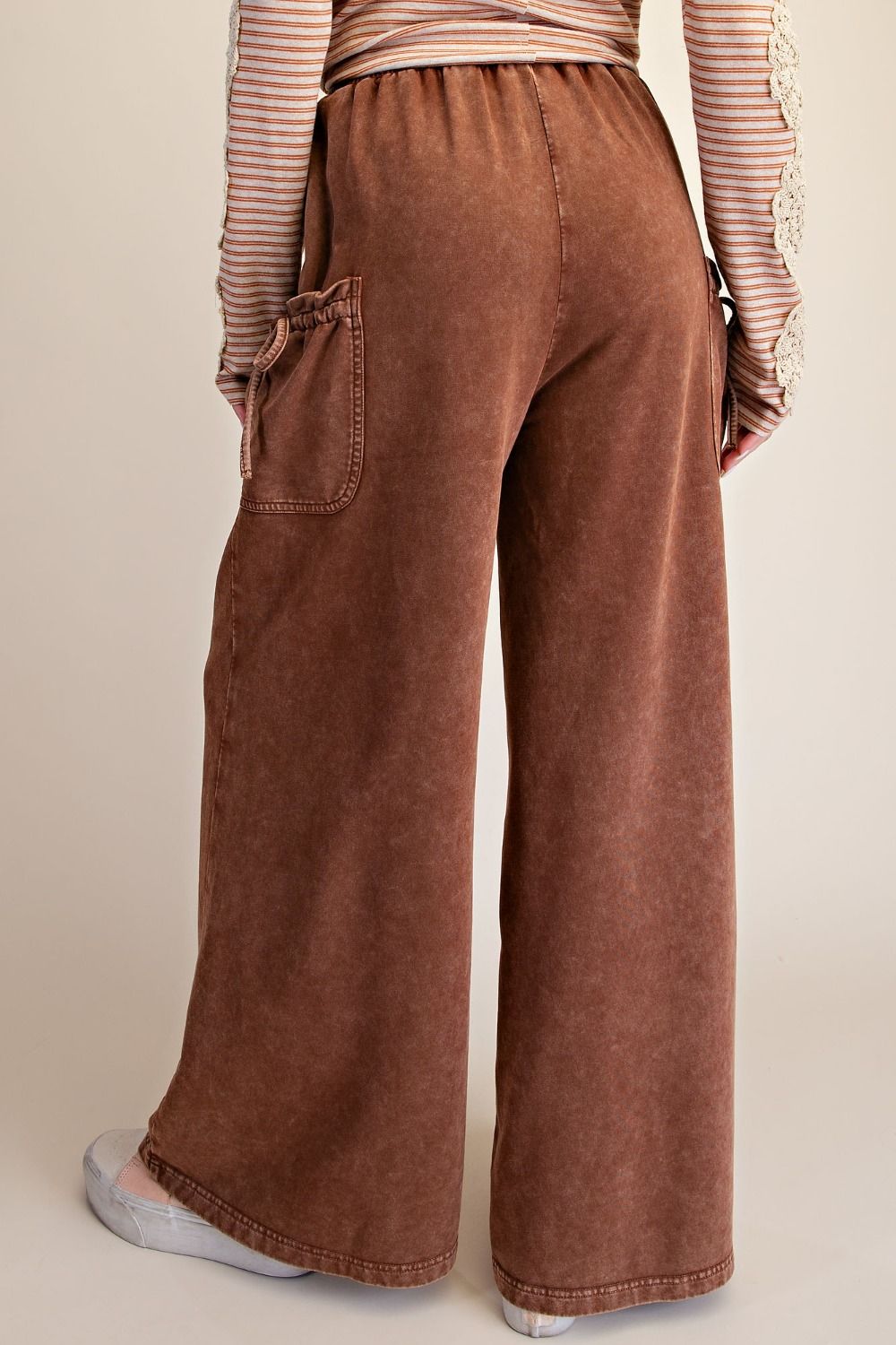 French Terry Wide Leg Cargo Pants in Coffee