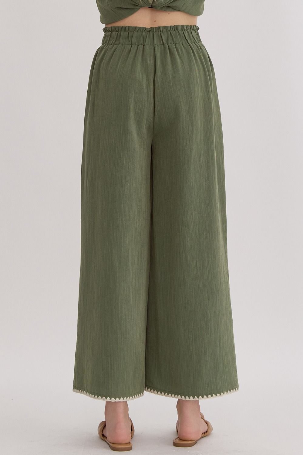 Detail Trim Top and Pant Set in Olive