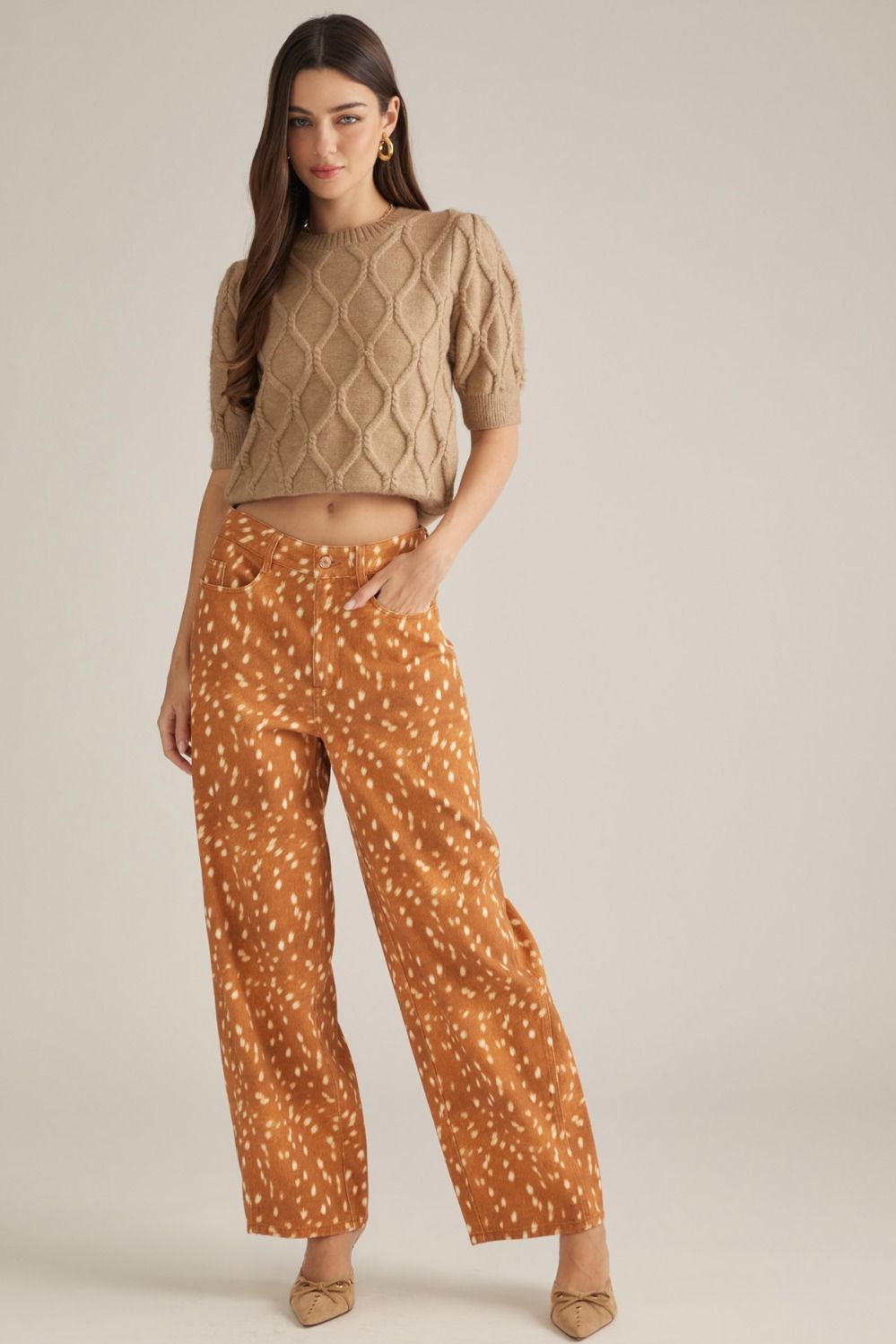 Deer Print Wide Leg Pants
