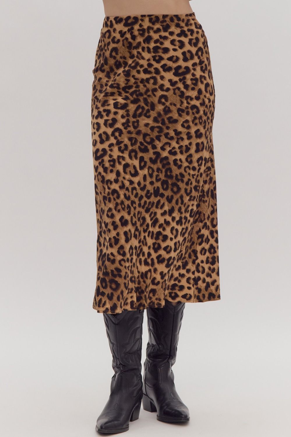 Leopard Print Midi Slip Skirt