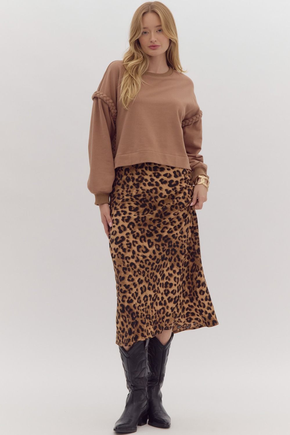 Leopard Print Midi Slip Skirt