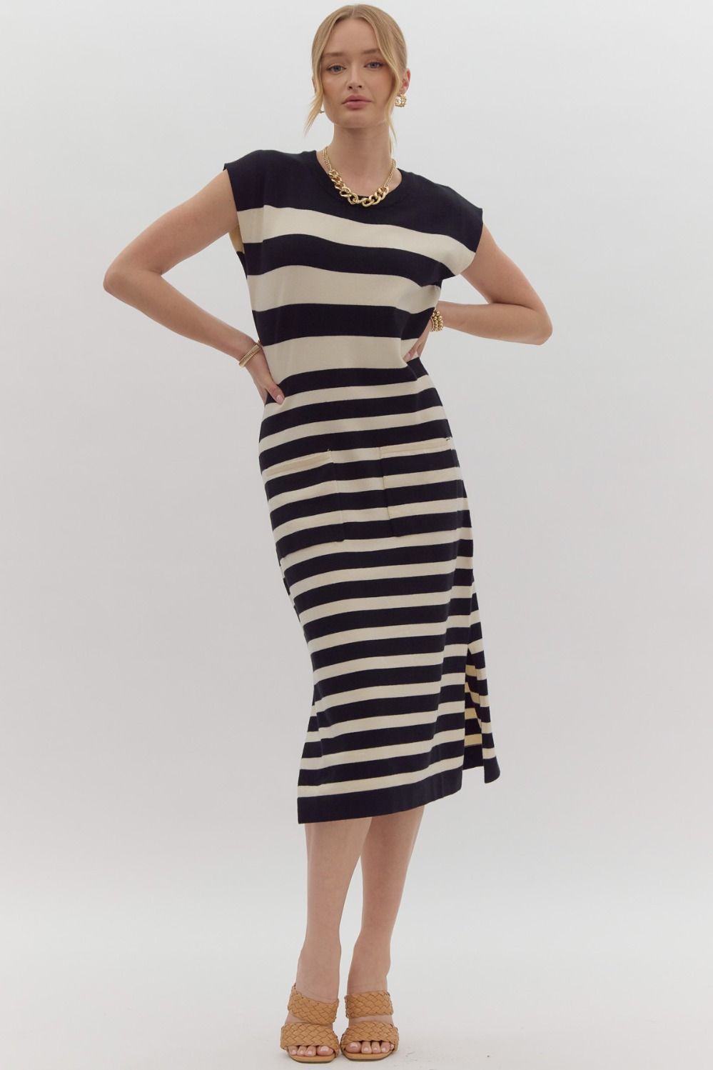 Striped Sleeveless Midi Dress