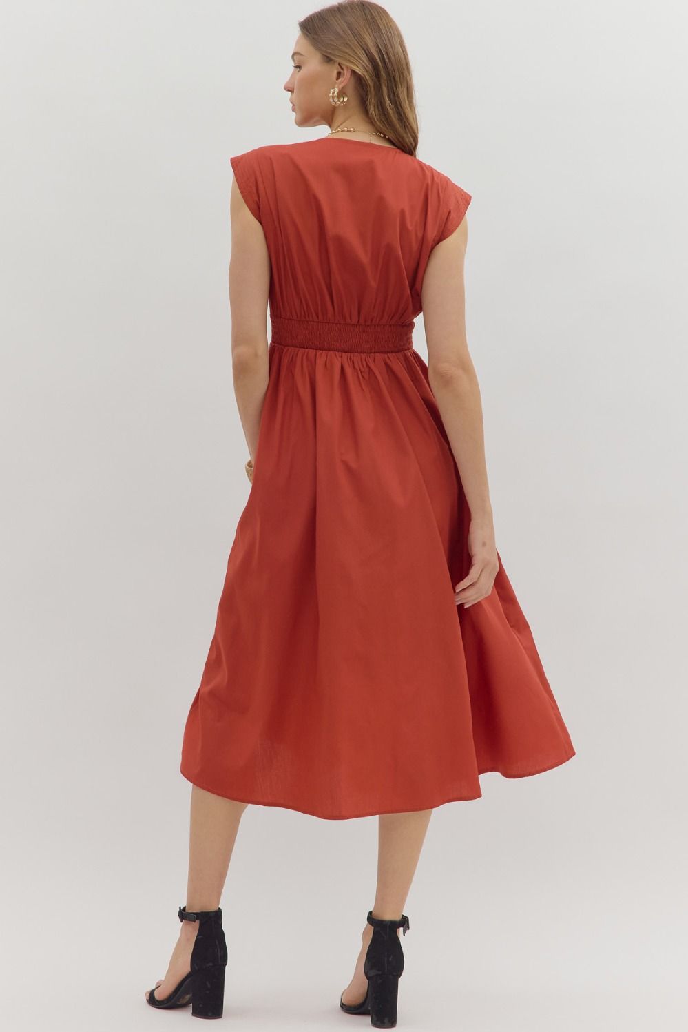 V-Neck Midi Dress in Brick