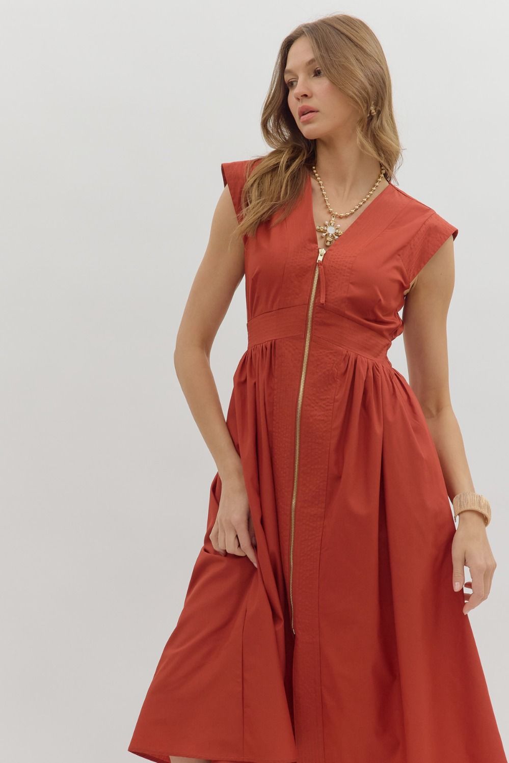 V-Neck Midi Dress in Brick