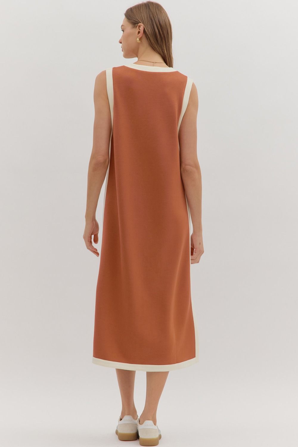 Contrast Stripe Midi Dress in Clay