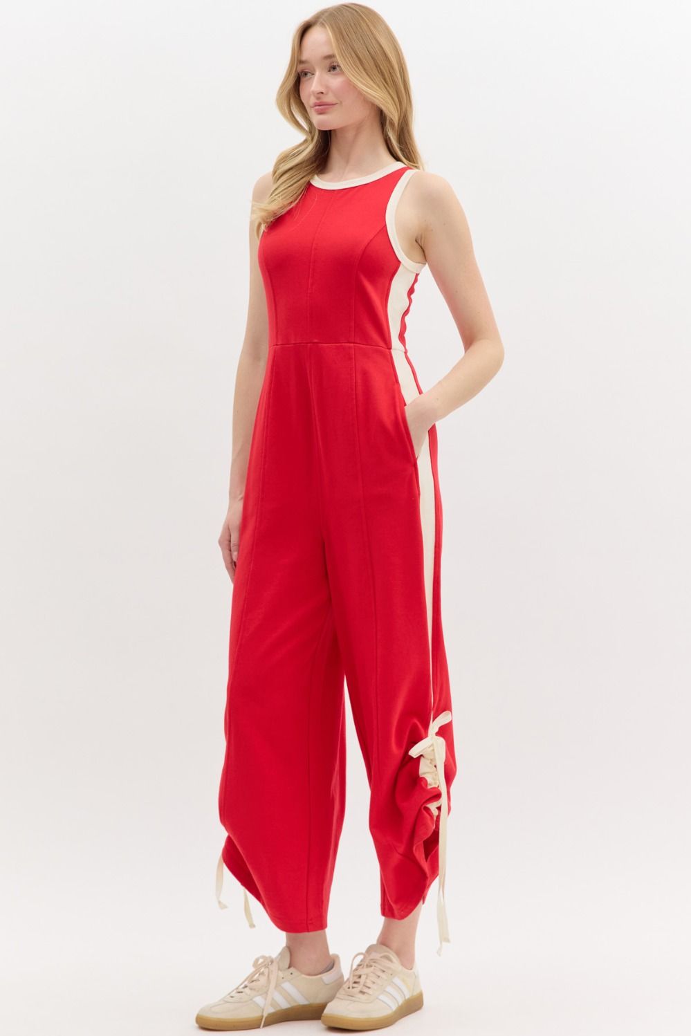 Terry Sleeveless Jumpsuit in Red