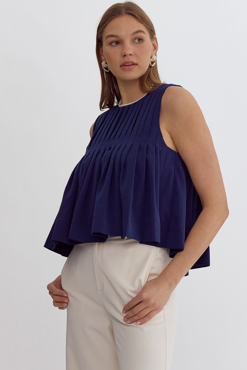 Pleated Sleeveless top in Navy