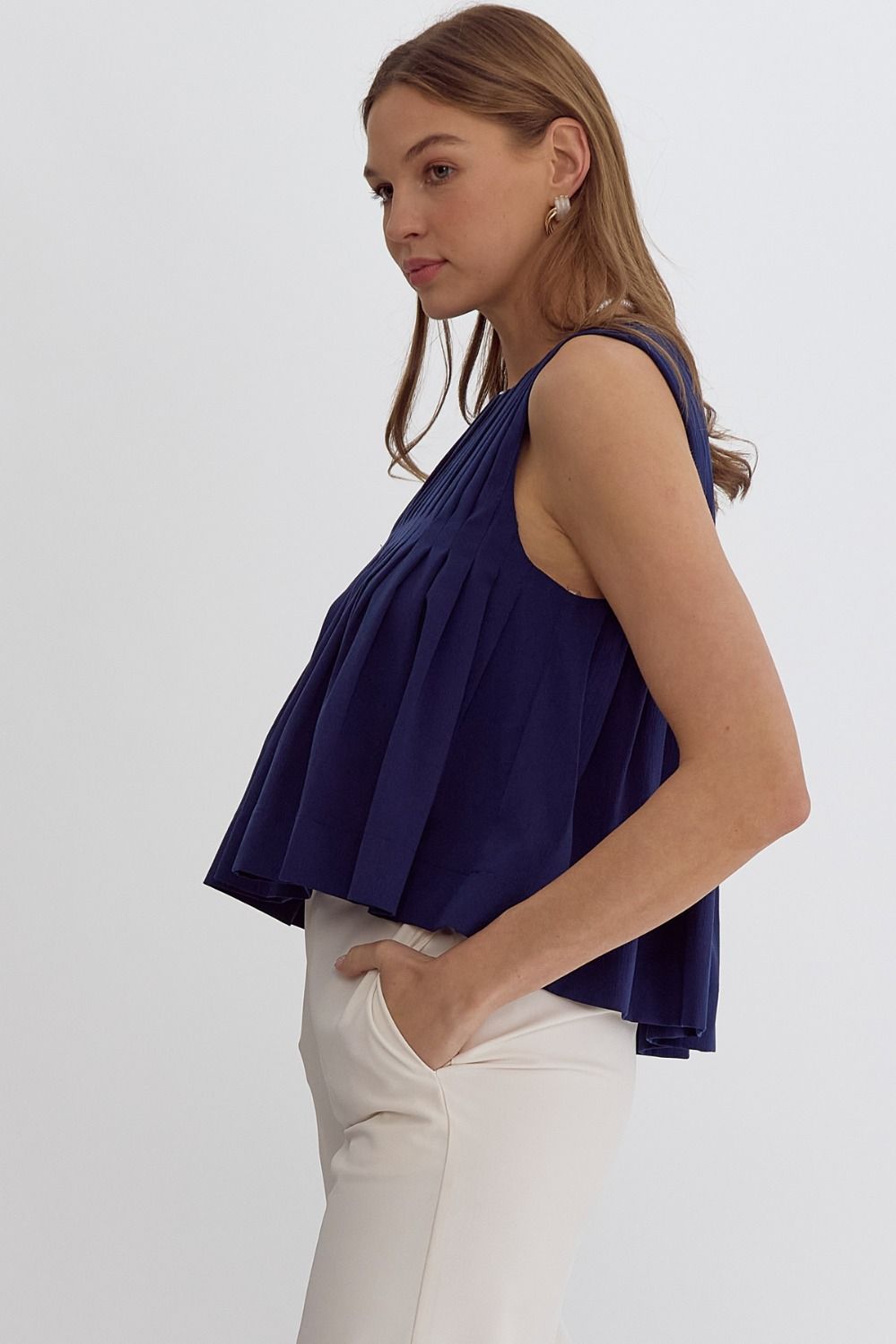 Pleated Sleeveless top in Navy