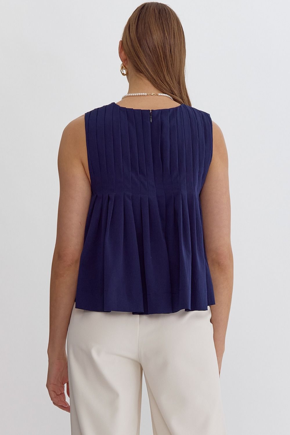 Pleated Sleeveless top in Navy