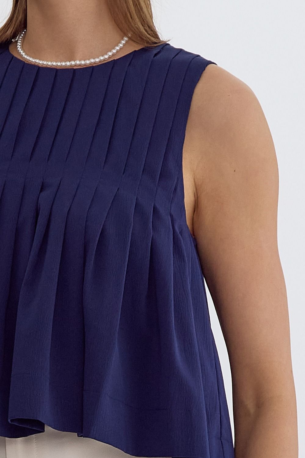 Pleated Sleeveless top in Navy