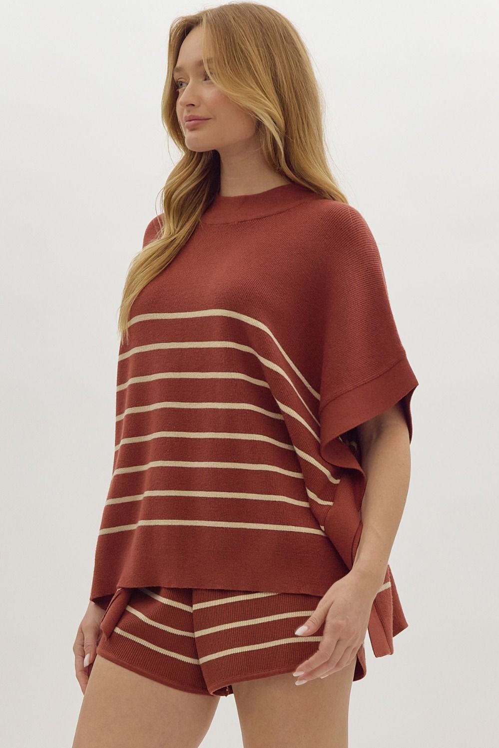 Stripe Knit Ribbed Set in Rust