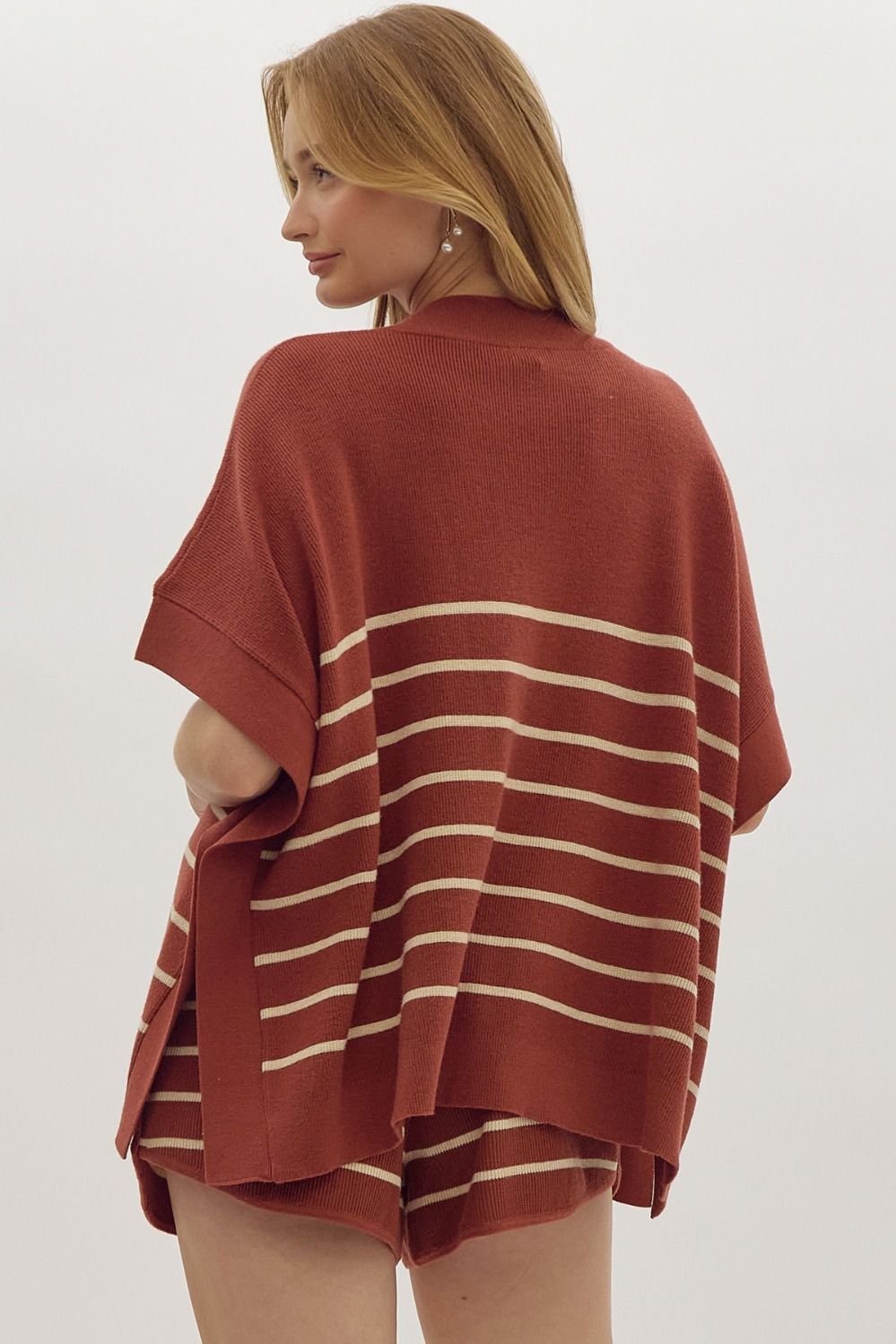 Stripe Knit Ribbed Set in Rust