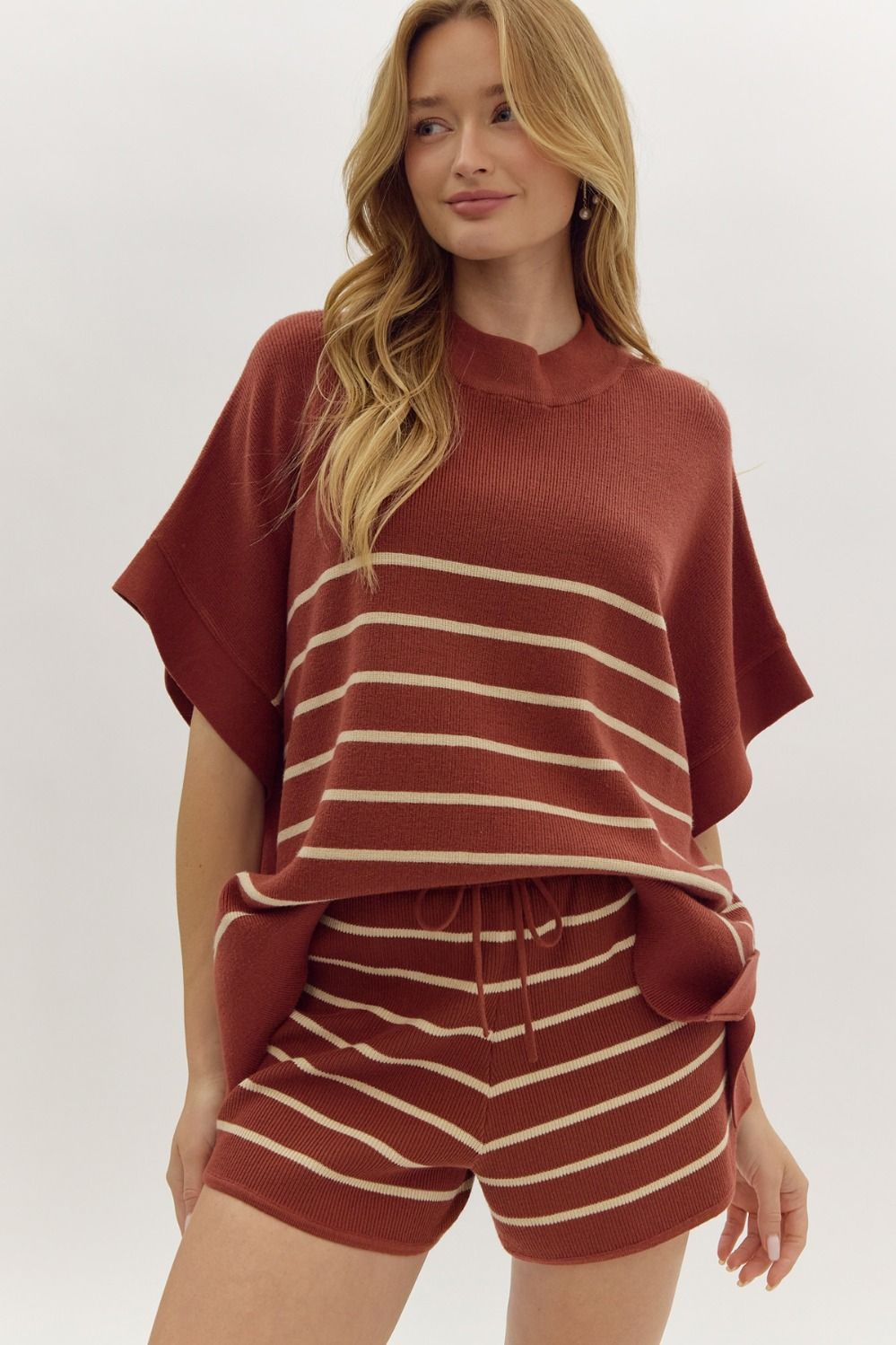 Stripe Knit Ribbed Set in Rust