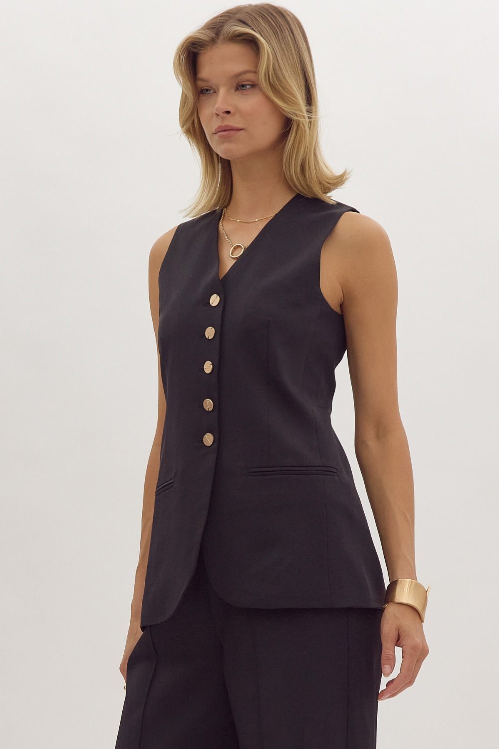 Button Up Vest in Black