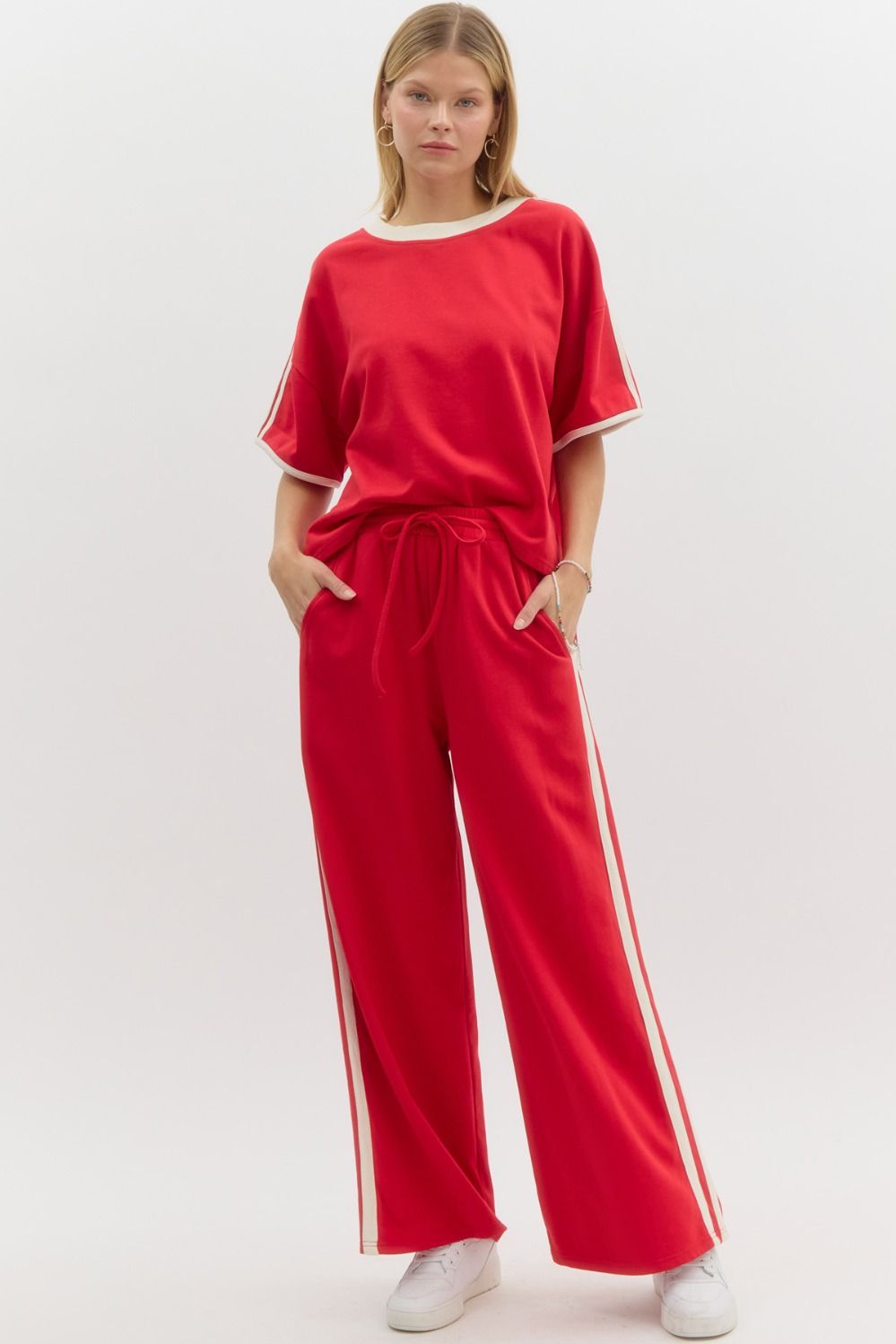 Terry Knit Pants in Red