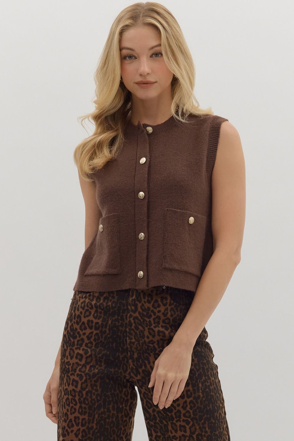 Knit Sweater Vest in Brown