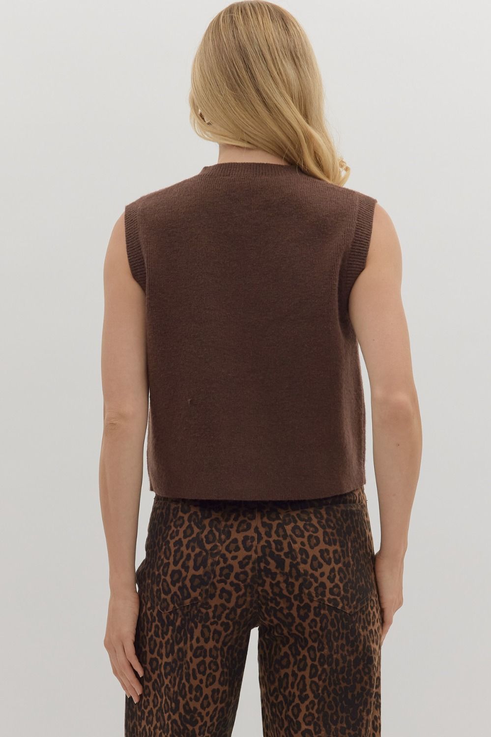 Knit Sweater Vest in Brown