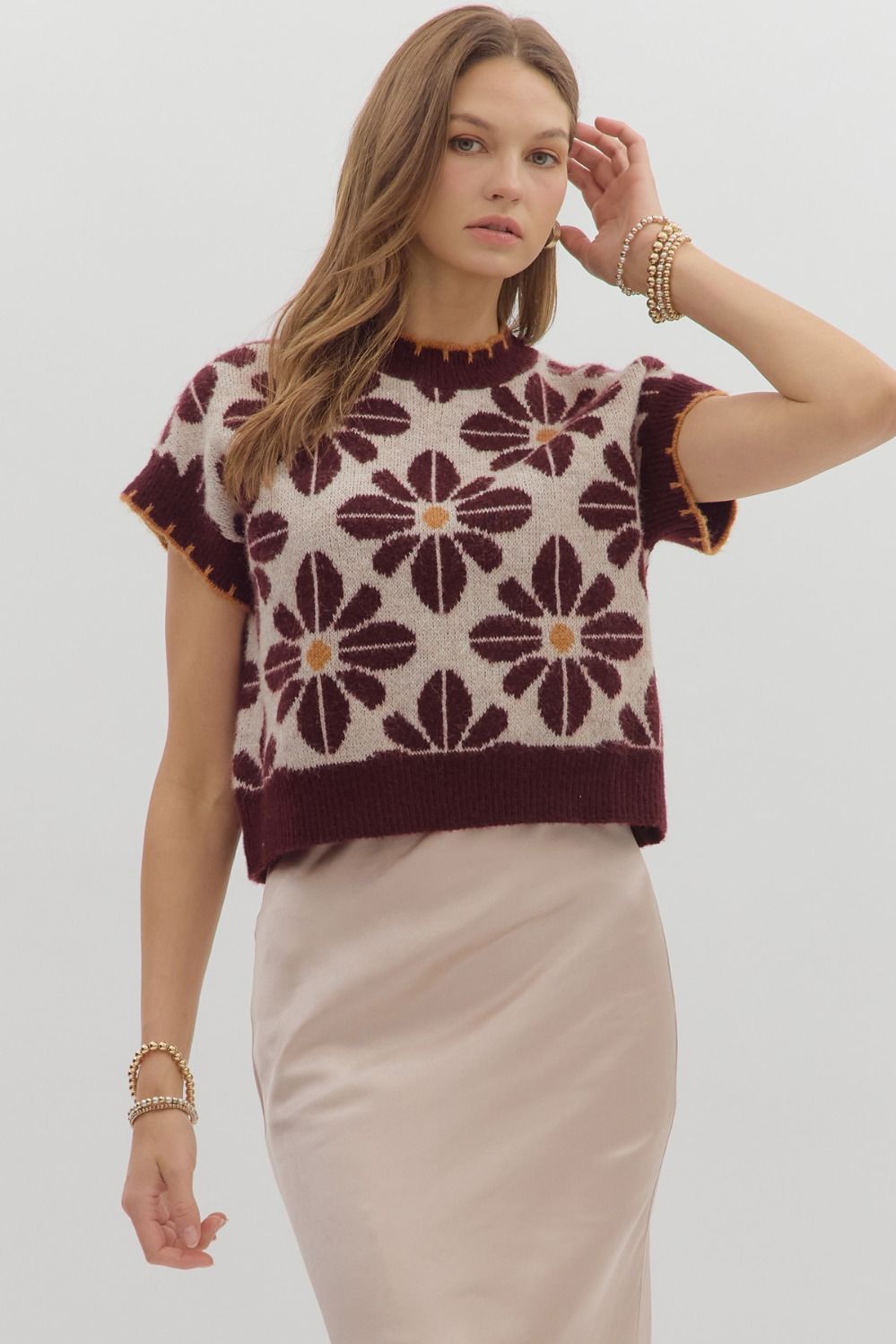 Floral Pullover in Wine